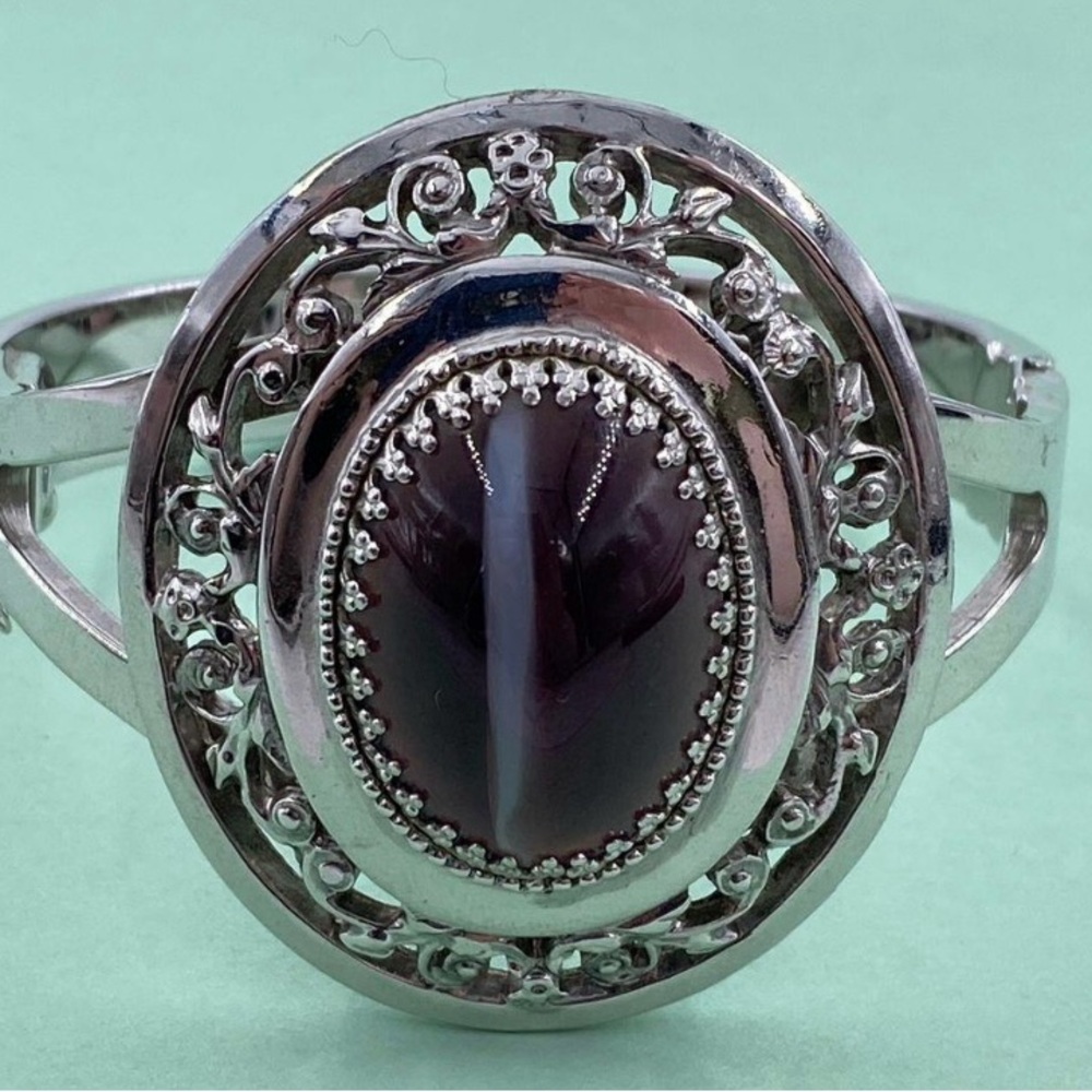 Whiting & Davis Ornate Purple Stone Large Vintage Cuff Bracelet, Statement Piece